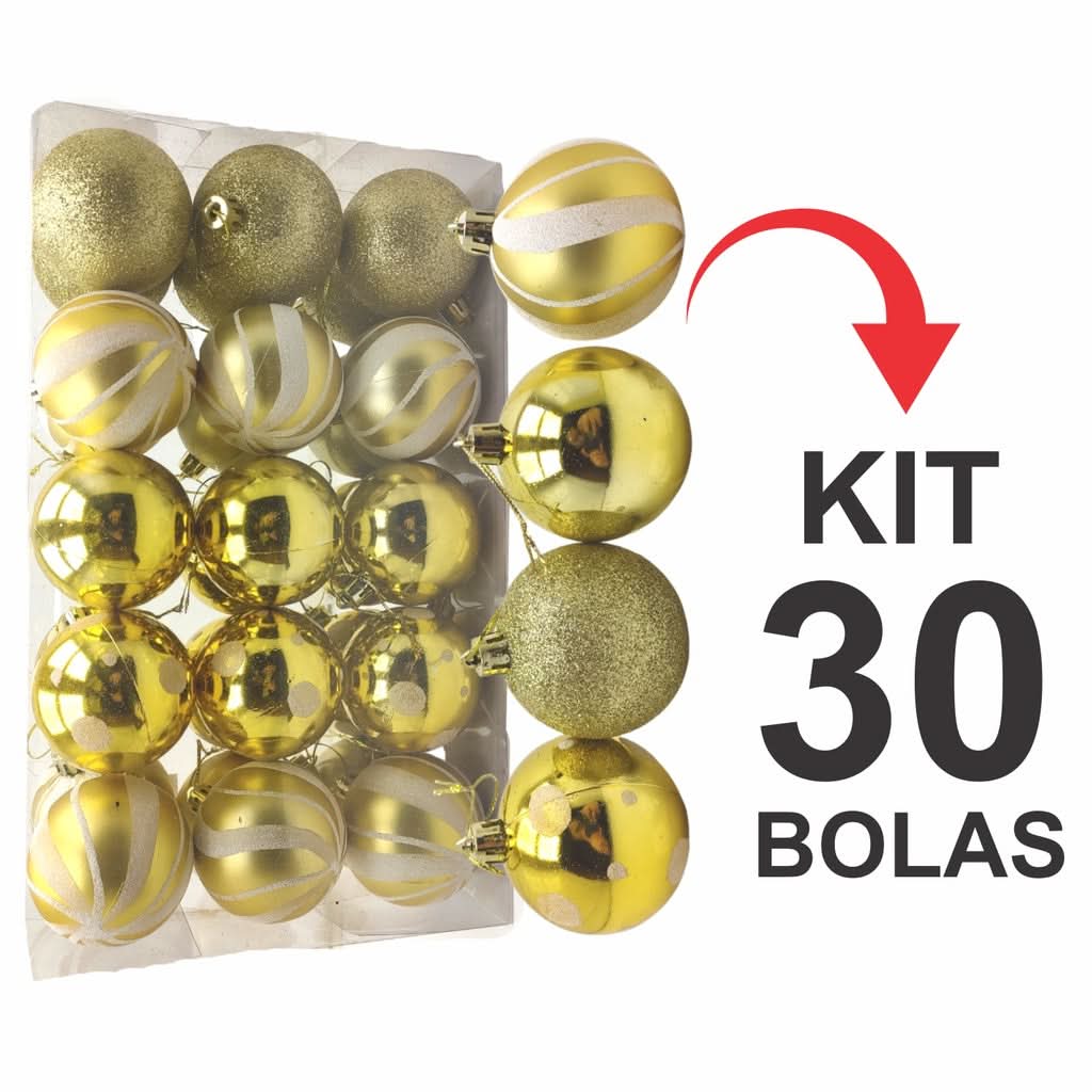 Kit 30 Bolas Enfeite de Natal Gliter Decoração