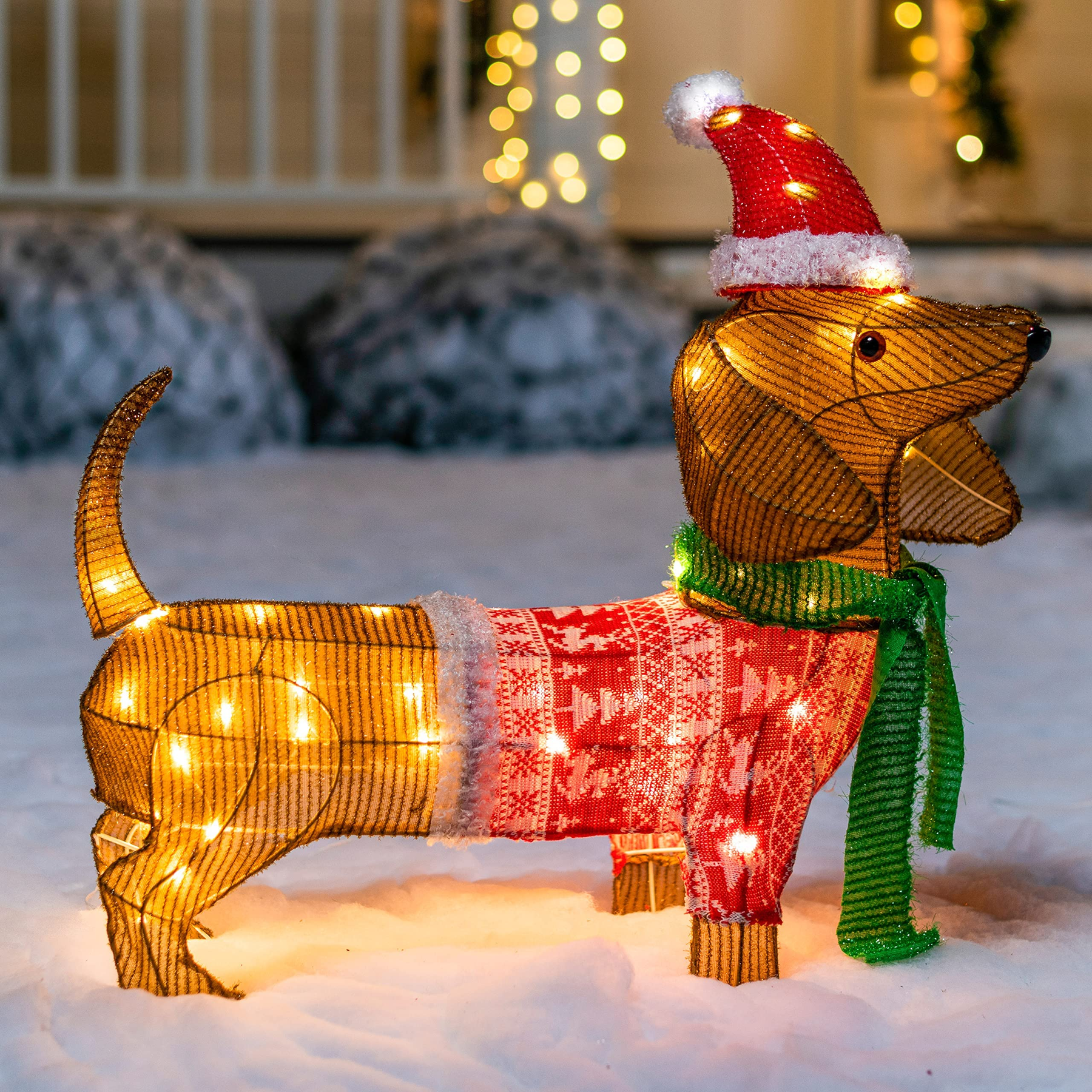 Luz de Jardim LED Cachorro Salsicha de Tinsel com 40 LEDs Branco Quente – 61 cm